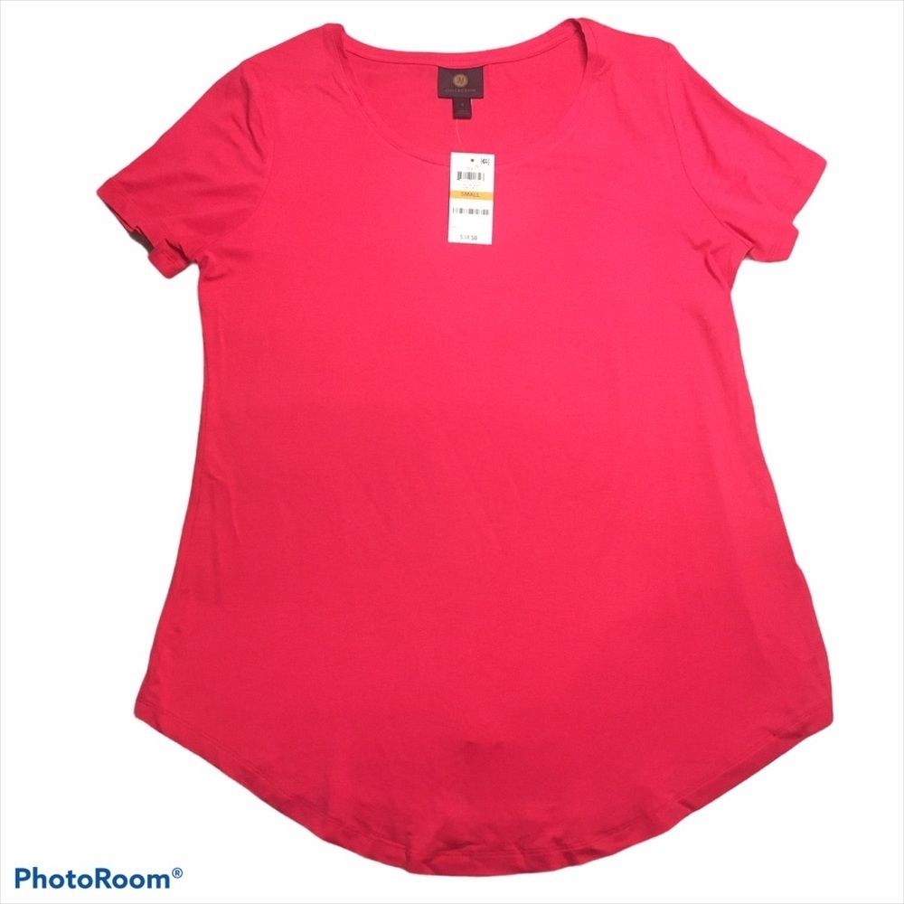 JM Collection Tunic Curved Hem Short Sleeve Shirt Small S